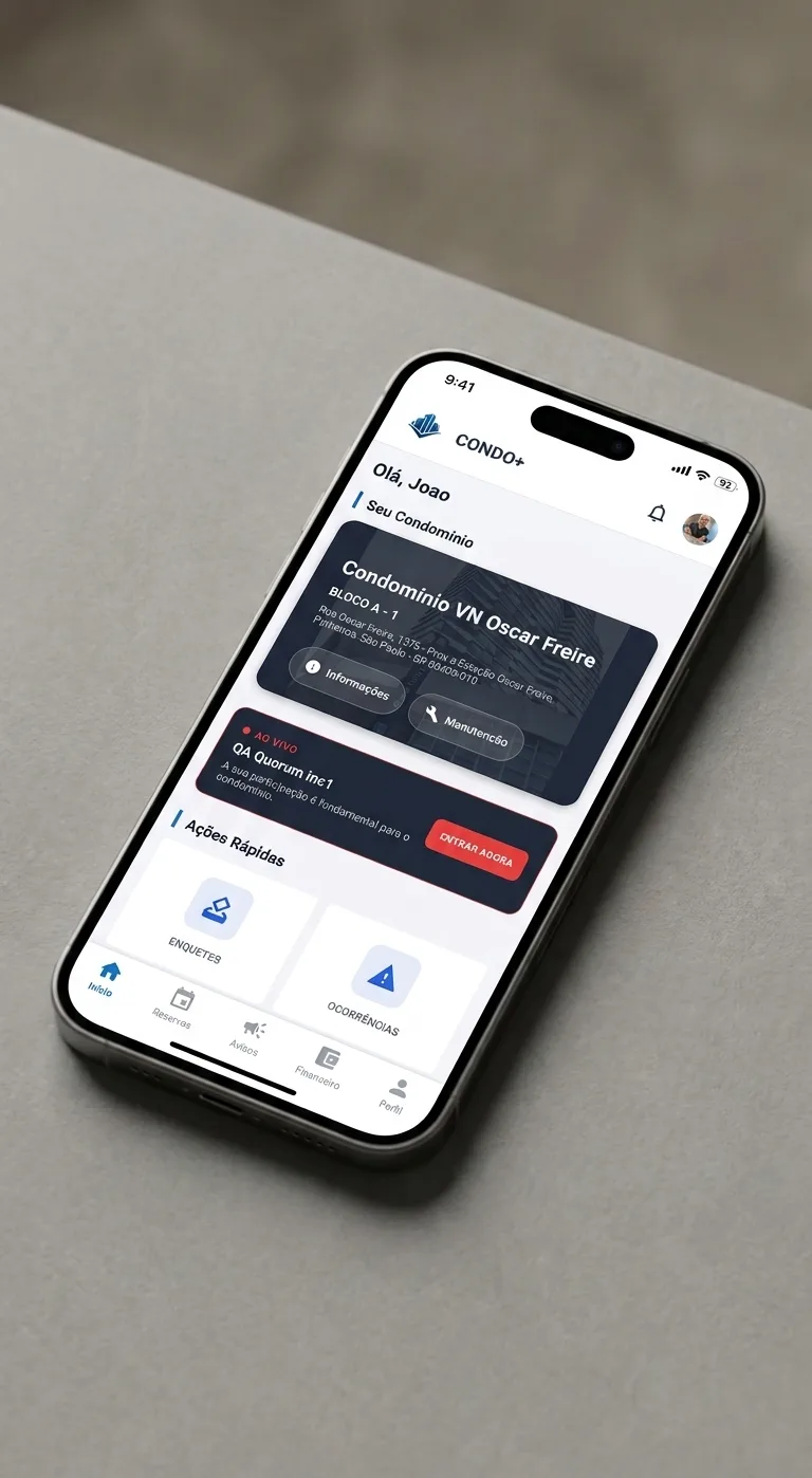 App do morador do CONDO+ aberto em um smartphone